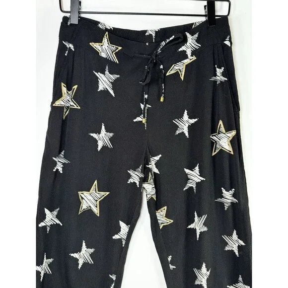 Sass and Bide Air Kisses Star Print Joggers Size 4 Black Gold Drawstring Relaxed